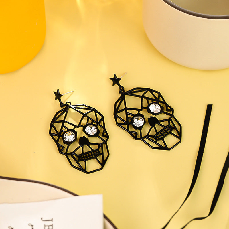 Wholesale Dark Style Exaggerated Metal Skull Diamond Earrings